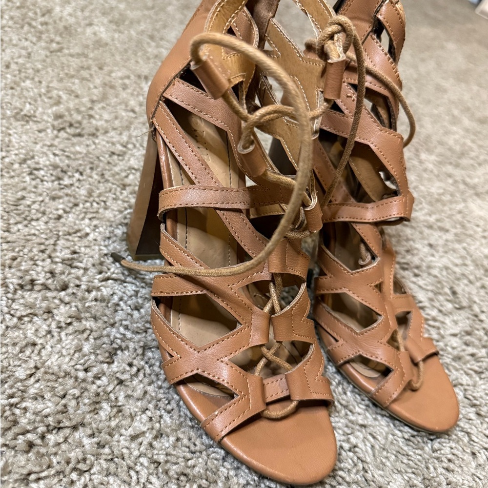 Women's BAMBOO Tan Strappy Heeled Sandals